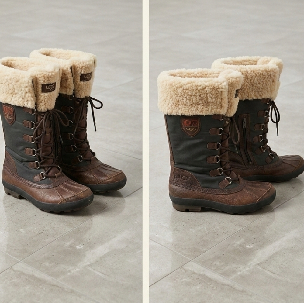 UGG Adirondack II Winter Boots Brown Leather Sheepskin Waterproof Size 7